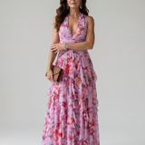 Nori | Halter vrat Ruched korzet cvjetna maxi haljina