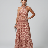 Amira | Halter Geometrijski Print Izrezani Midi Haljina