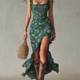 Zara - Maxi Boho Retro Dress with Ruffled Sleeves and High Slit