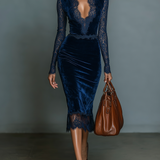 V-Neck Midi Dress in Velvet