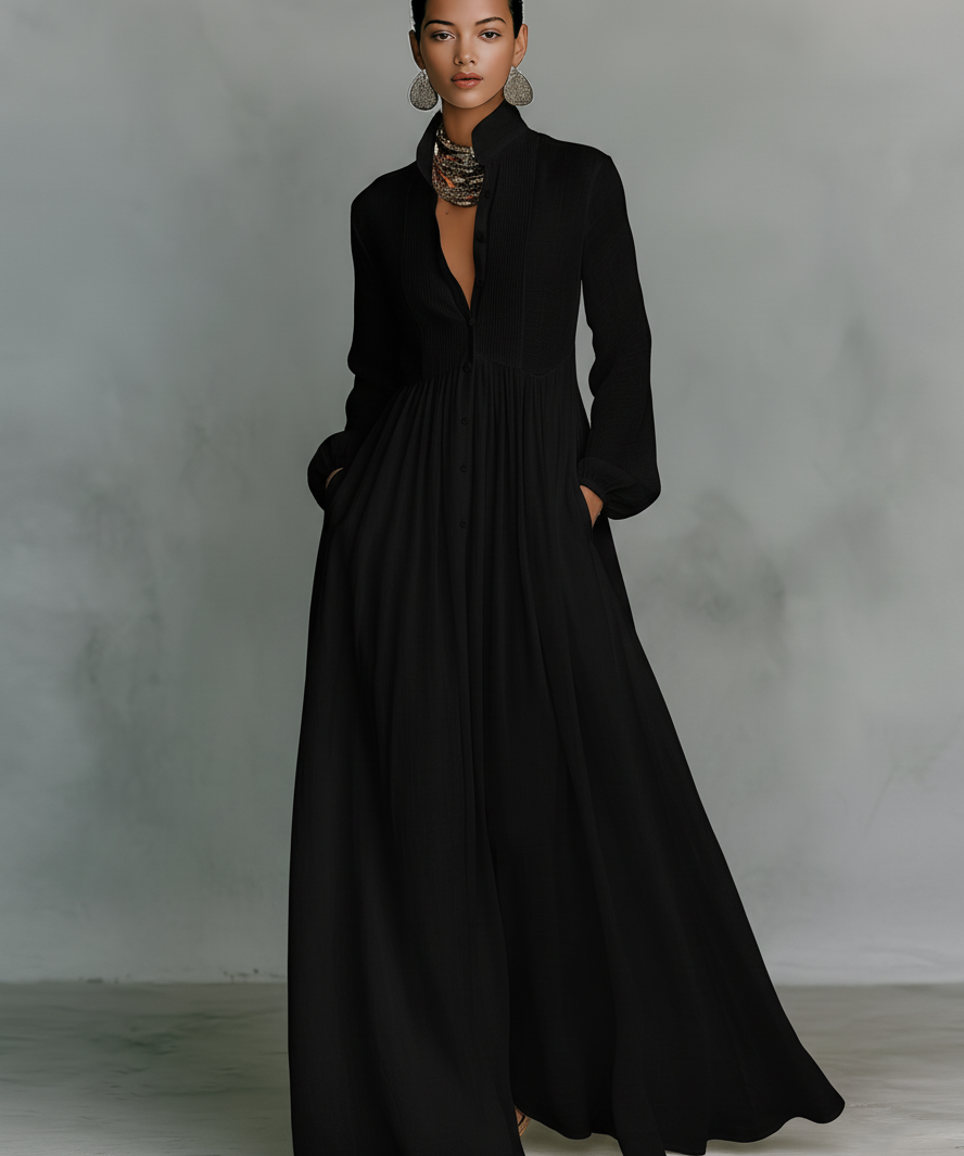 Patchwork Lanena Maxi Haljina s Ovratnikom