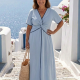 Eirene | Midi Dress with V-Neck and Short Sleeves