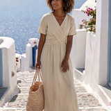 Alvara | Midi Dress with V-Neck and Short Sleeves