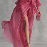 Roze Chiffon Haljina s V-Izrezom