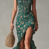 Zara - Maxi Boho Retro Dress with Ruffled Sleeves and High Slit