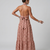 Amira | Halter Geometrijski Print Izrezani Midi Haljina