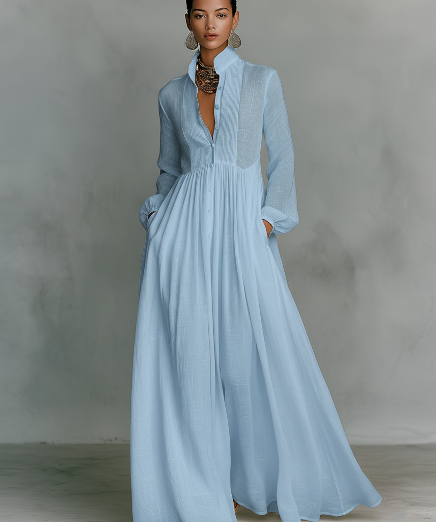 Patchwork Lanena Maxi Haljina s Ovratnikom
