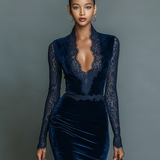 V-Neck Midi Dress in Velvet
