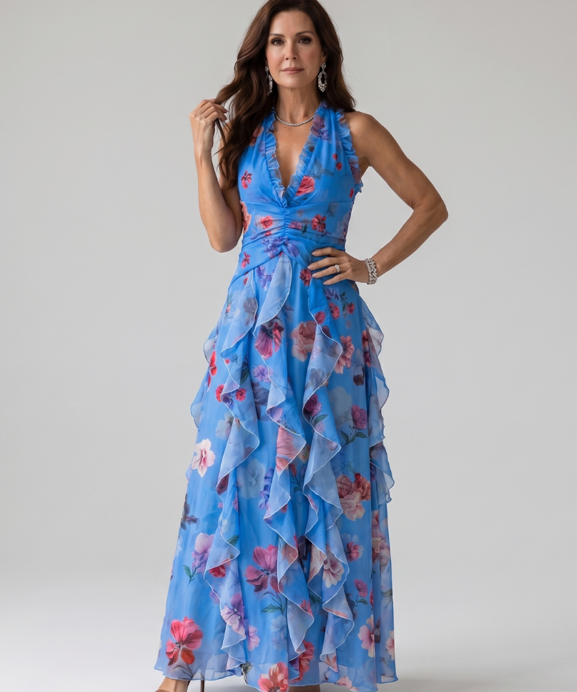 Nori | Halter vrat Ruched korzet cvjetna maxi haljina