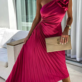 Eya™ | Elegant Maxi Dress with Floral Pattern and One-Shoulder Design