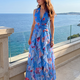 Nori | Halter vrat Ruched korzet cvjetna maxi haljina