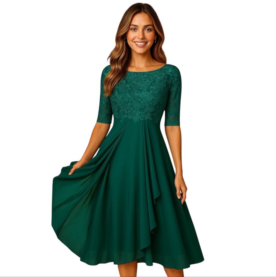 Martyna | Midi haljina s čipkastim rukavima