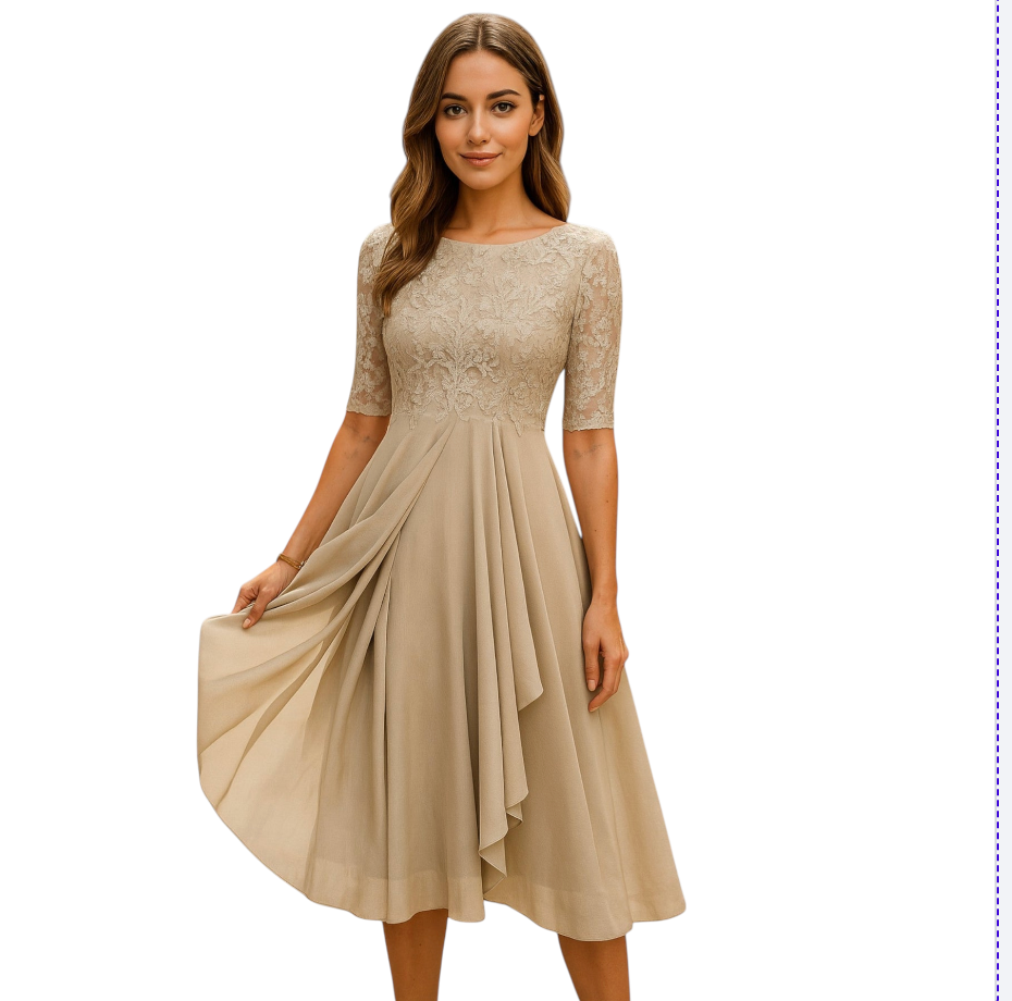 Martyna | Midi haljina s čipkastim rukavima