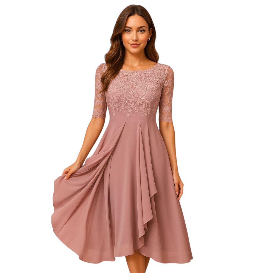 Martyna | Midi haljina s čipkastim rukavima