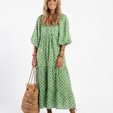 Apolline | Midi Dress with Three-Quarter Sleeves and V-Neck