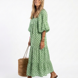 Apolline | Midi Dress with Three-Quarter Sleeves and V-Neck