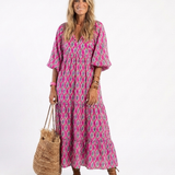 Apolline | Midi Dress with Three-Quarter Sleeves and V-Neck
