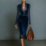 V-Neck Midi Dress in Velvet