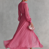 Roze Chiffon Haljina s V-Izrezom