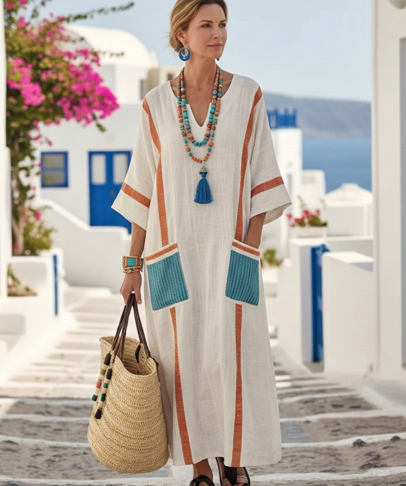 Noemi | Maxi Dress with V-Neck and Half Sleeves