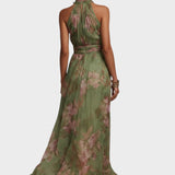 Livia | Elegantna Maxi Halter Haljina s Cvjetnim Uzorkom