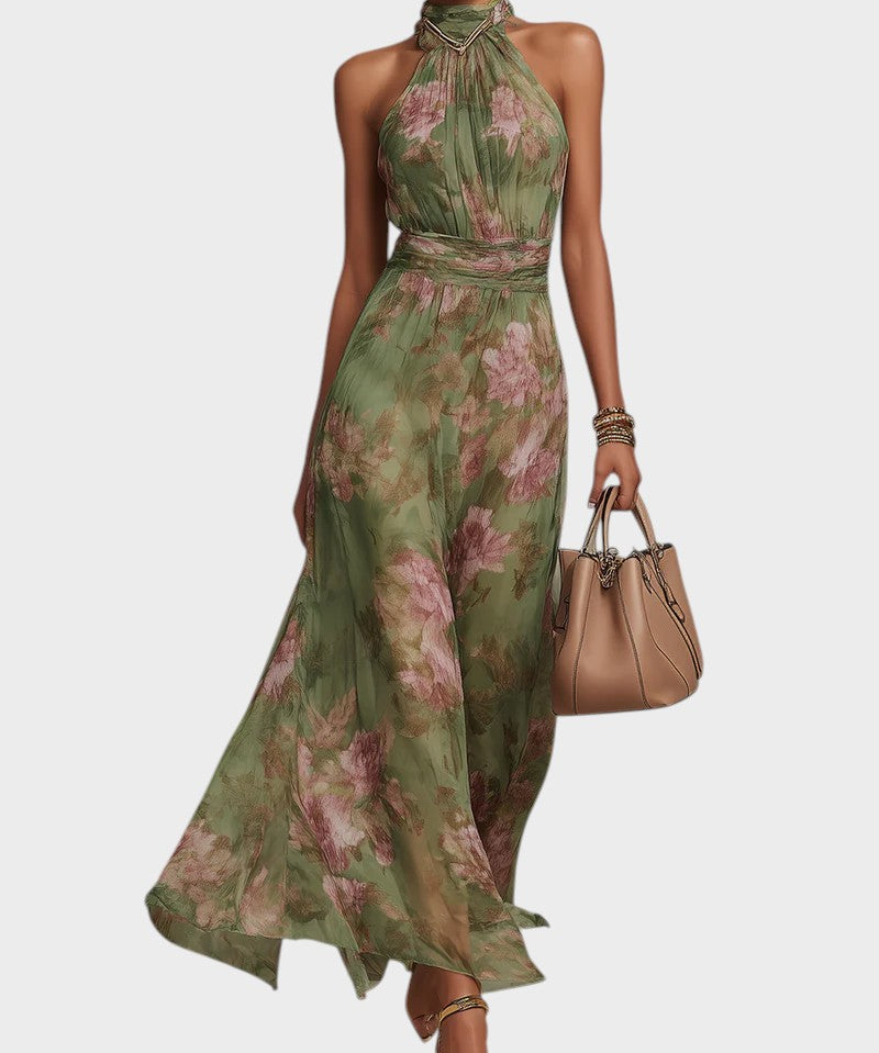 Livia | Elegantna Maxi Halter Haljina s Cvjetnim Uzorkom