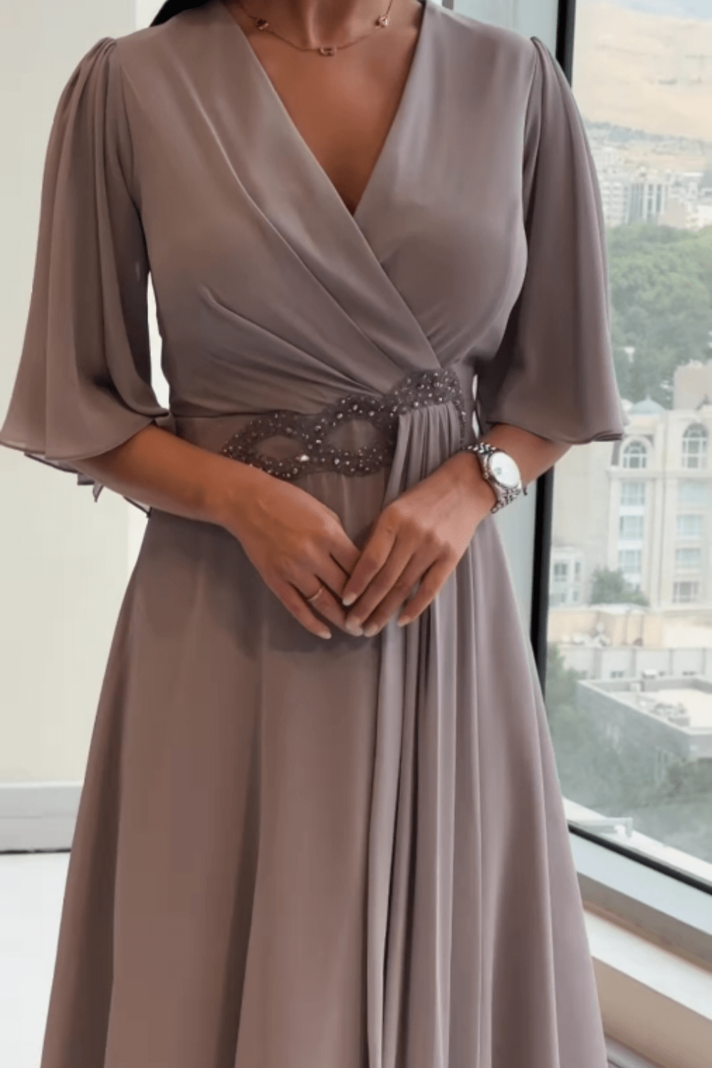 Clyra | Elegantna duga haljina od šifona s V - izrezom - nadiazagreb