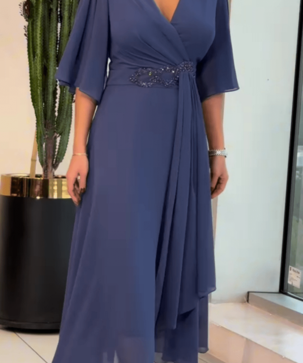 Clyra | Elegantna duga haljina od šifona s V - izrezom - nadiazagreb