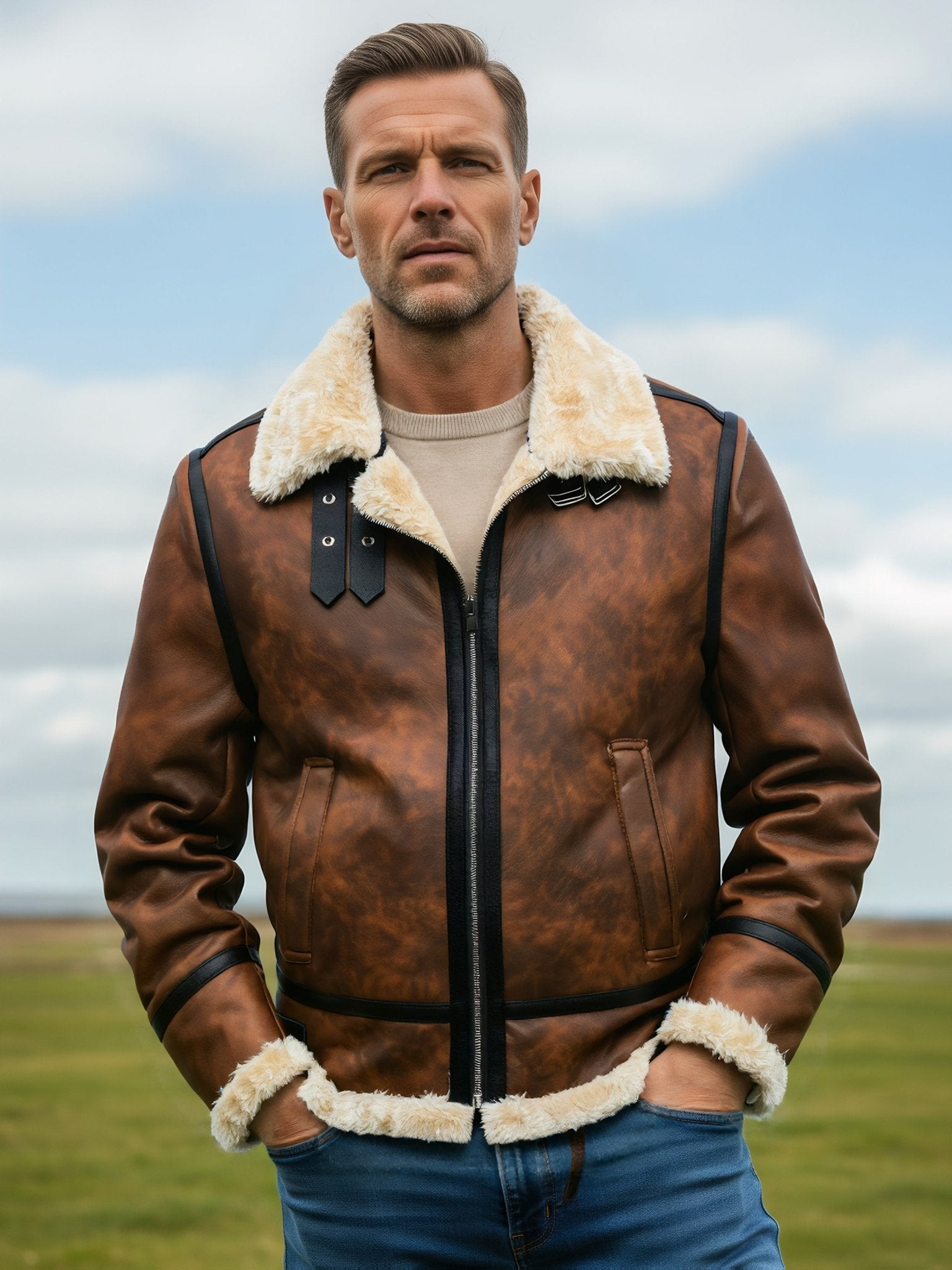 Dorian™ | L’Aviateur: Kožna jakna s krznenim detaljima - nadiazagreb