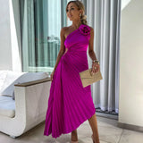 Eya™ | Elegant Maxi Dress with Floral Pattern and One-Shoulder Design