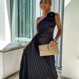 Eya™ | Elegant Maxi Dress with Floral Pattern and One-Shoulder Design