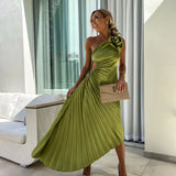 Eya™ | Elegant Maxi Dress with Floral Pattern and One-Shoulder Design