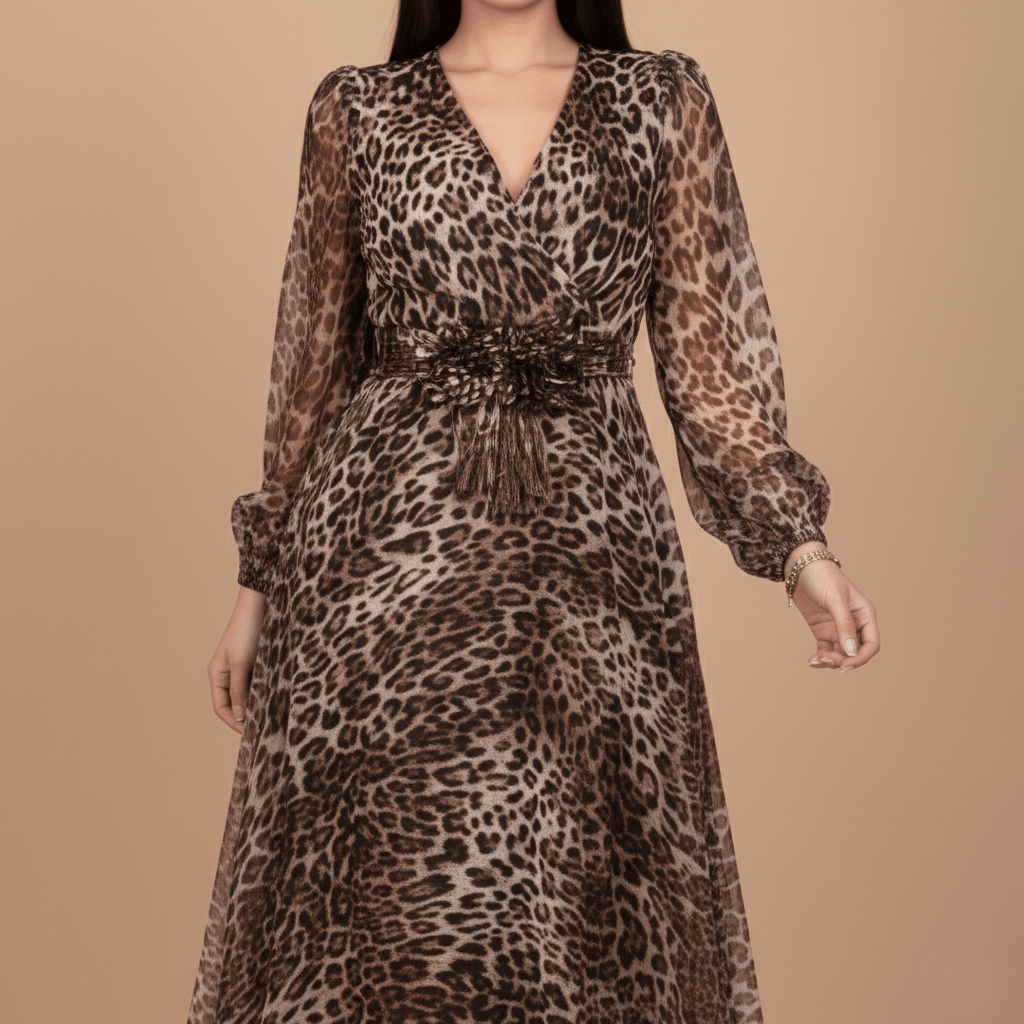 Lumina | Elegantna ženska haljina s V - izrezom i leopard printom - nadiazagreb
