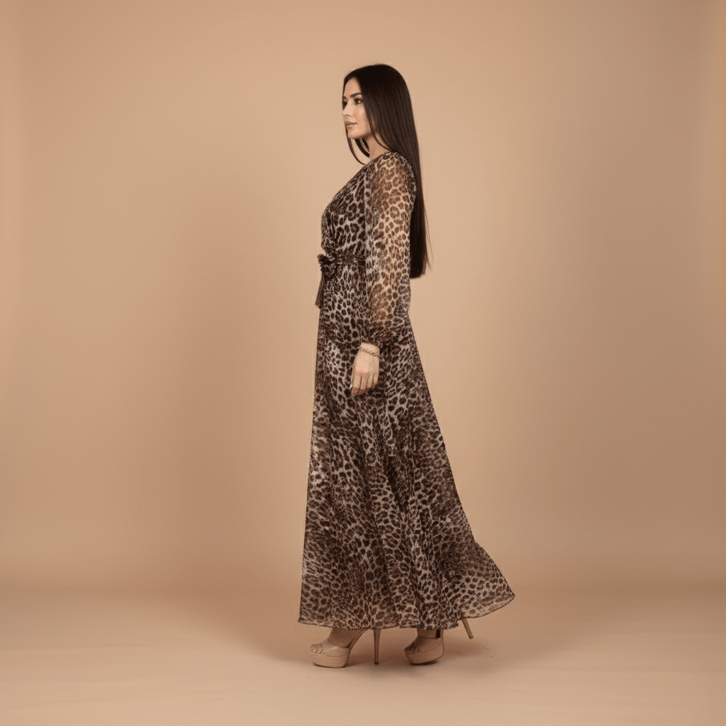 Lumina | Elegantna ženska haljina s V - izrezom i leopard printom - nadiazagreb