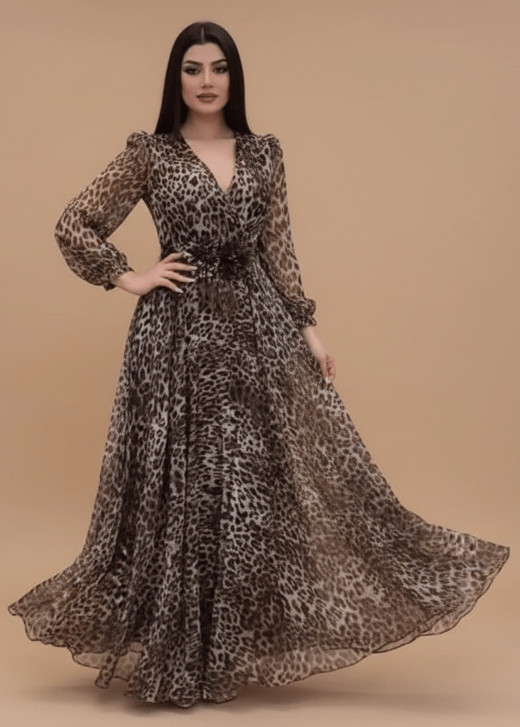 Lumina | Elegantna ženska haljina s V - izrezom i leopard printom - nadiazagreb