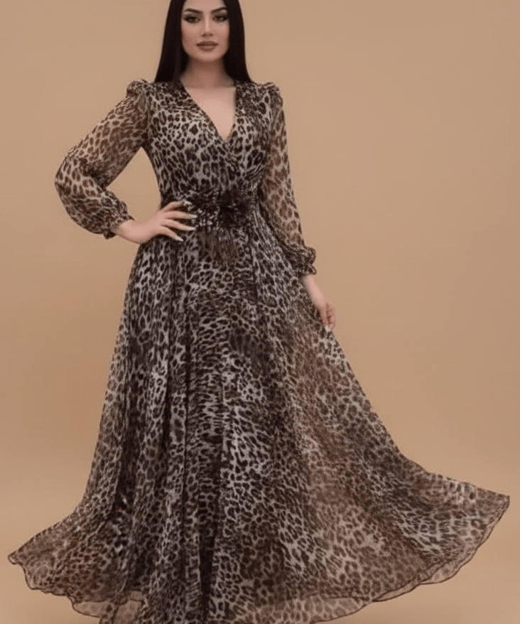 Lumina | Elegantna ženska haljina s V - izrezom i leopard printom - nadiazagreb