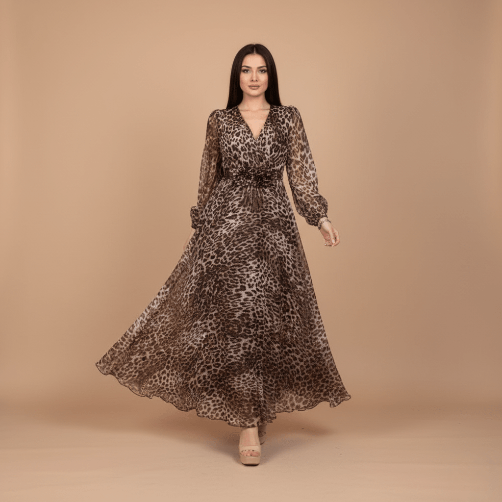 Lumina | Elegantna ženska haljina s V - izrezom i leopard printom - nadiazagreb