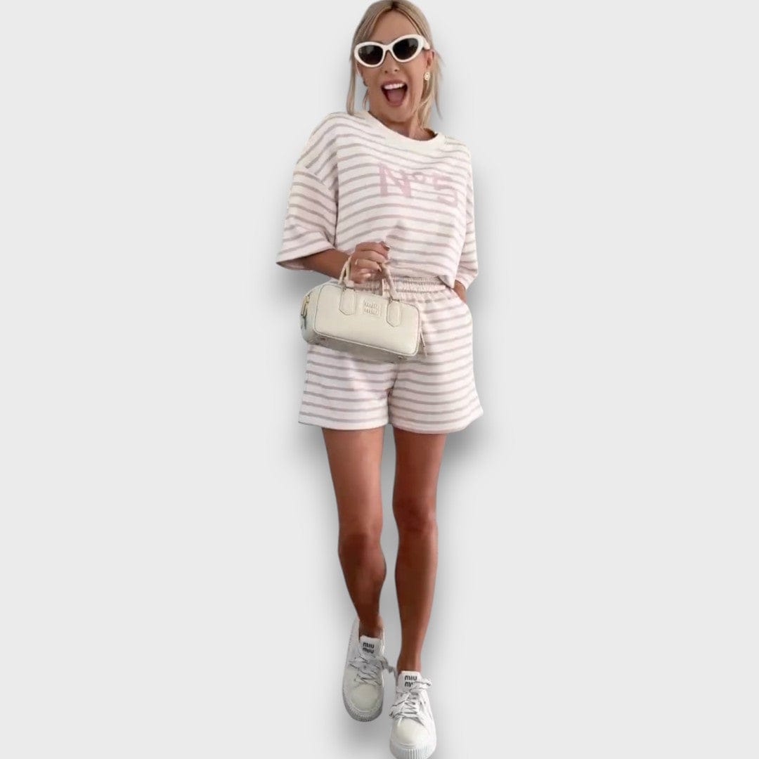 Prugasti Set T-Shirt i Šortseva s Printom - nadiazagreb