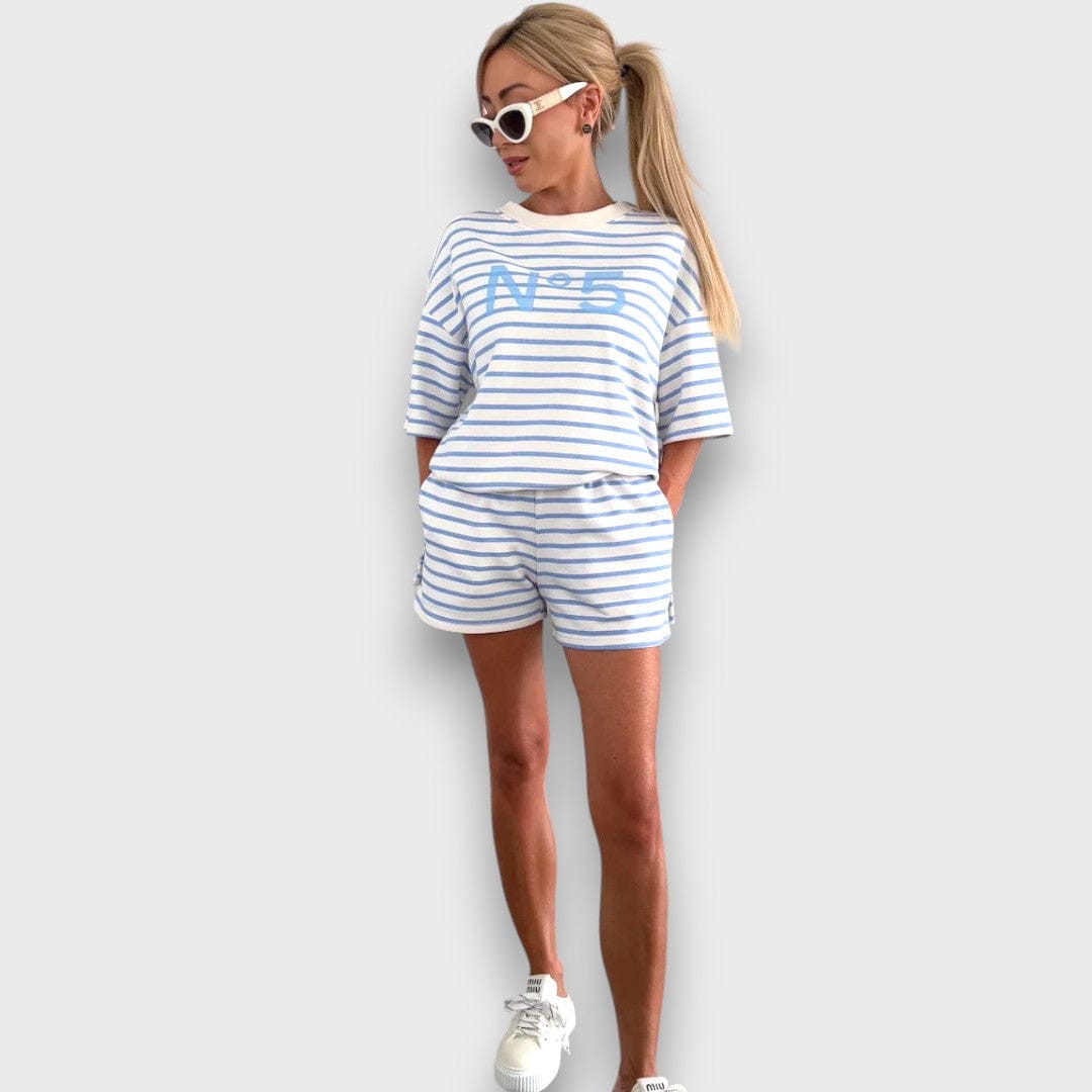Prugasti Set T-Shirt i Šortseva s Printom - nadiazagreb
