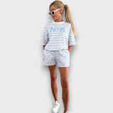 Prugasti Set T-Shirt i Šortseva s Printom - nadiazagreb