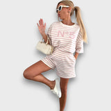 Prugasti Set T-Shirt i Šortseva s Printom - nadiazagreb